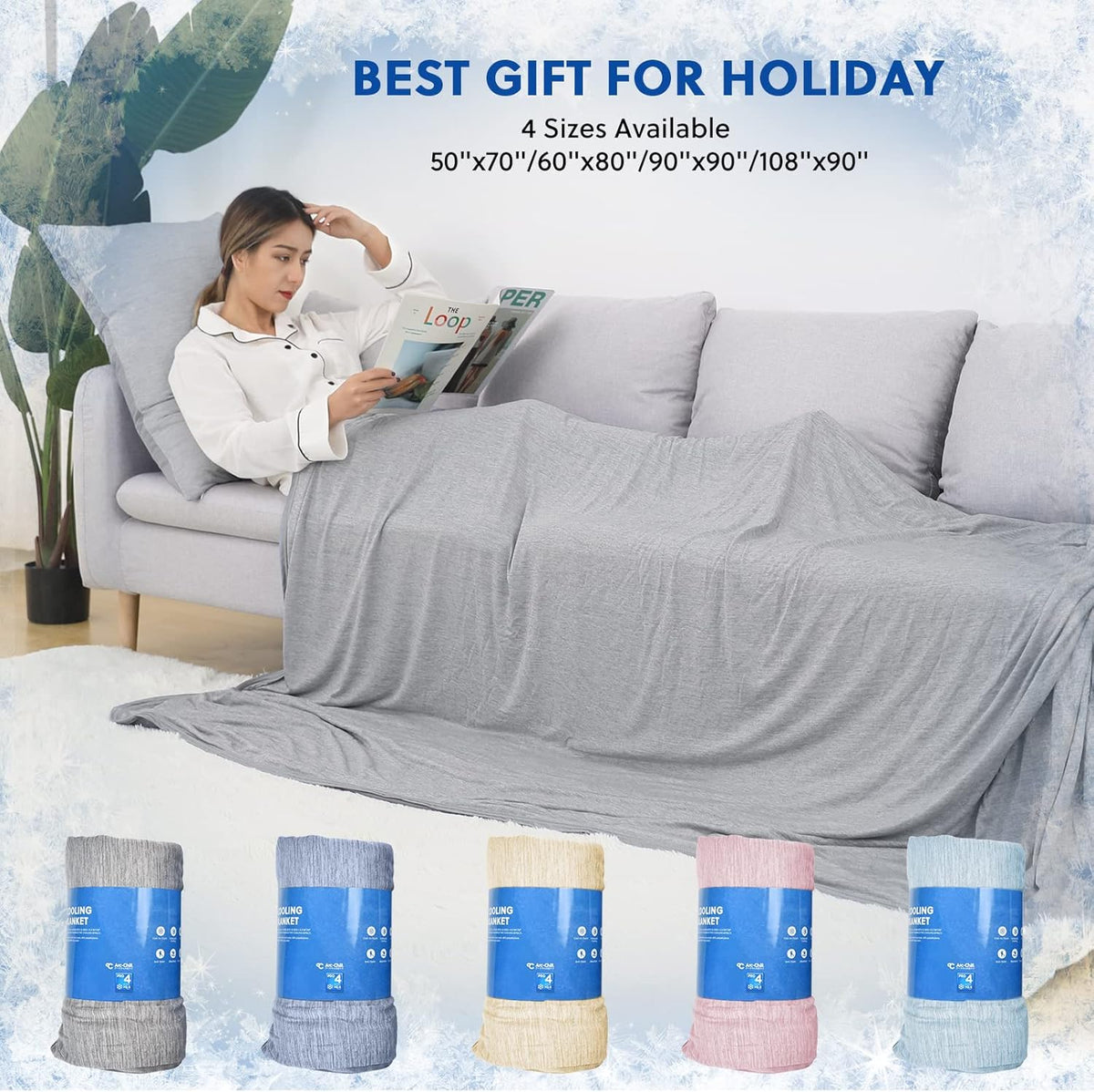 HOMFINE Cooling Blankets for Hot Sleepers - Summer Blanket Thin Lightweight Breathable Soft Double Side Enhanced Cooling for Bed Couch Sofa, Keep Cool for Night Sweats (Grey, 90 x 90 inches)