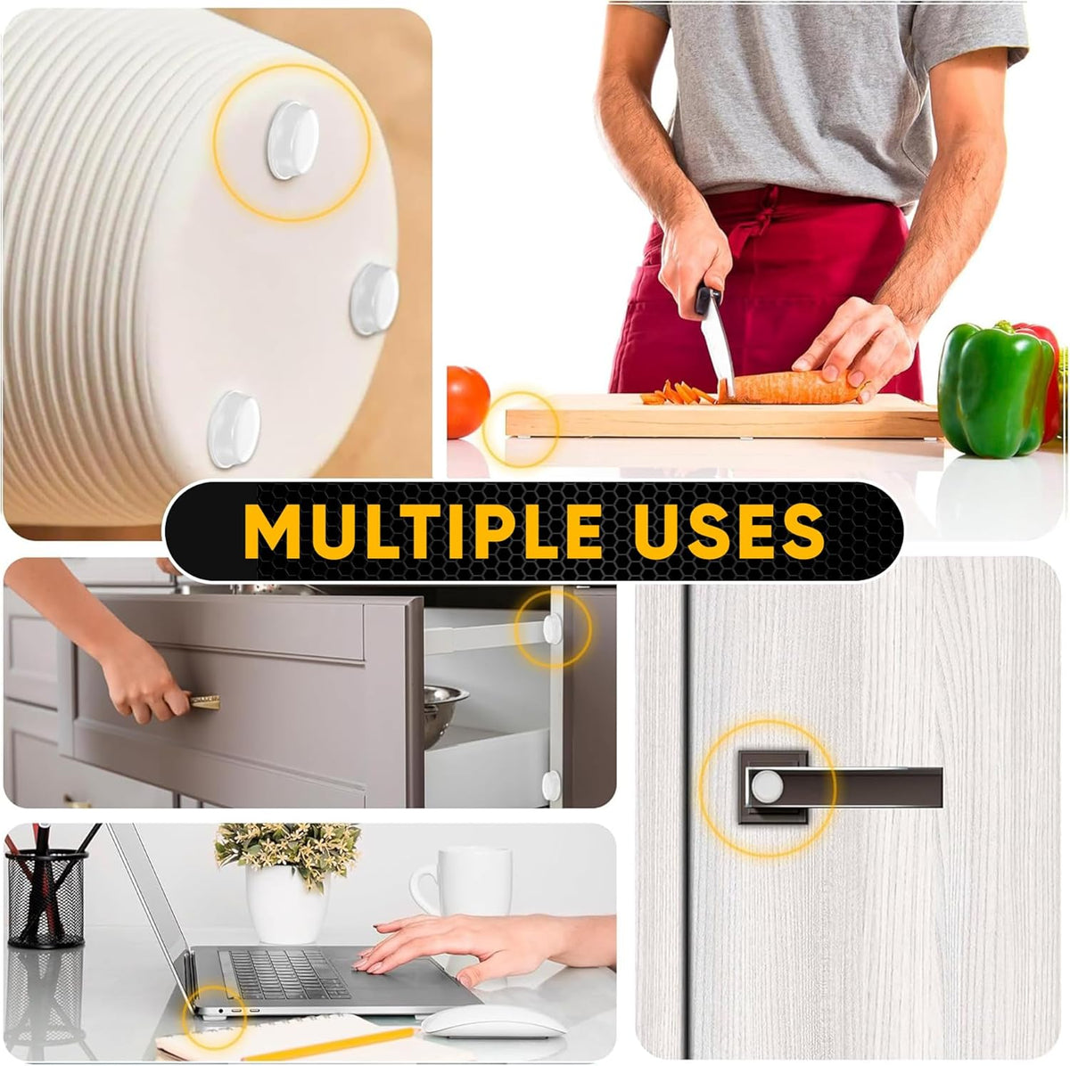 25 Clear Cabinet Door Bumpers - 1/2” Diameter White Self Adhesive Pads, Stoppers, Rubber Bumpers for Drawers, Cupboards, Cutting Boards, Glass Tops, Picture Frames, Kitchen Furniture by Vellax