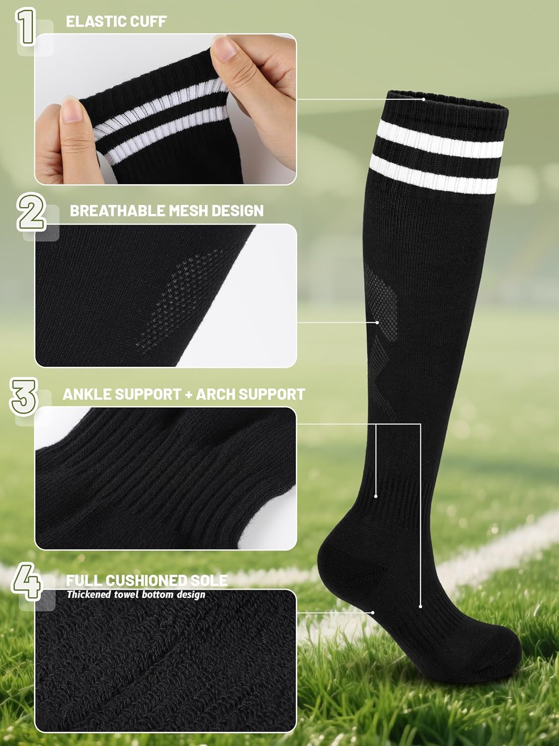 Kids Soccer Shin Guards, Youth Toddler Shin Pads with Sleeves and Soccer Socks for Age 3-16 Boys Girls Protective Lightweight Soccer Equipment