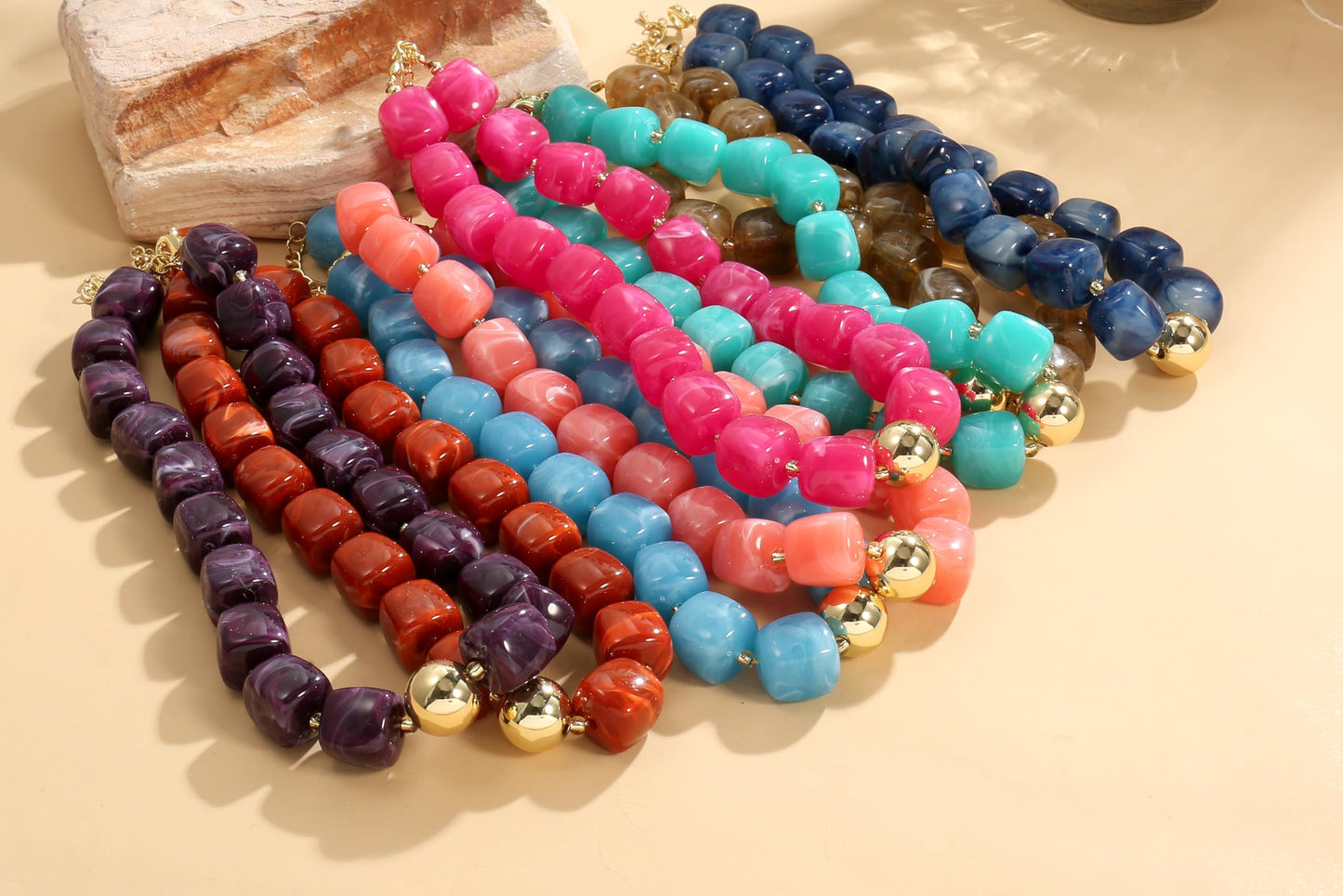 BREPINE Light Blue Chunky Necklaces for Women Multicolored Large Square Resin Beads Necklace Trendy Bold Statement Beaded Summer Candy jelly Vacation Choker