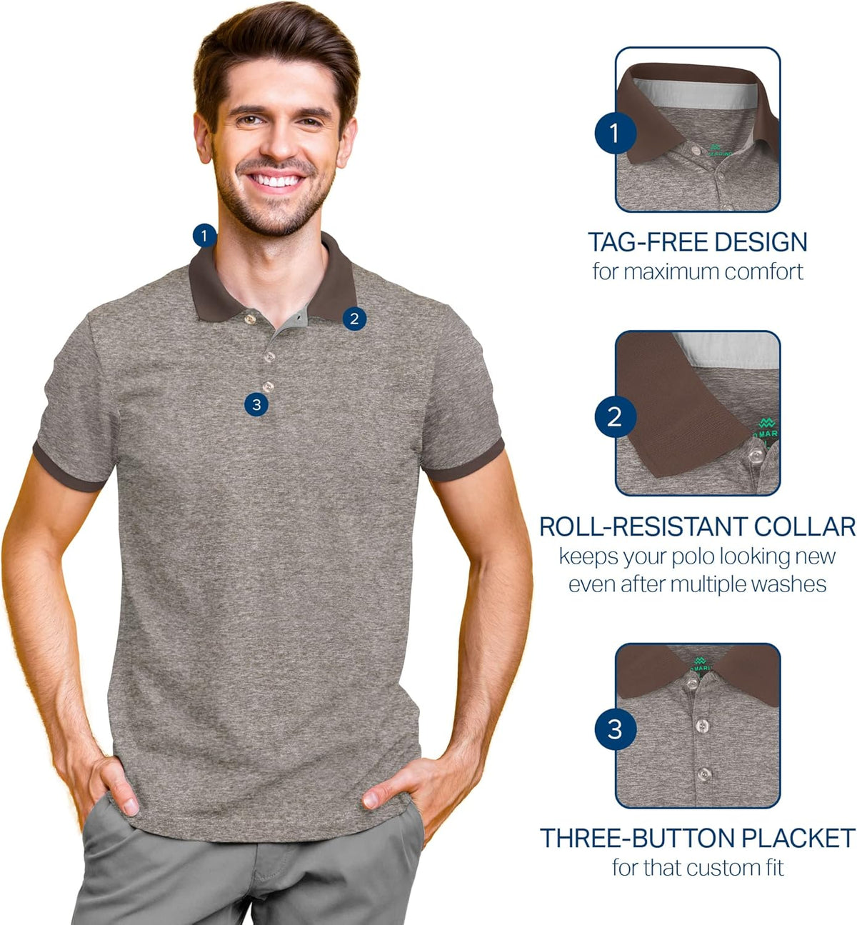 Mio Marino Golf Polo Shirts for Men - Dry Fit - Ultra-Thin Breathable Fabric