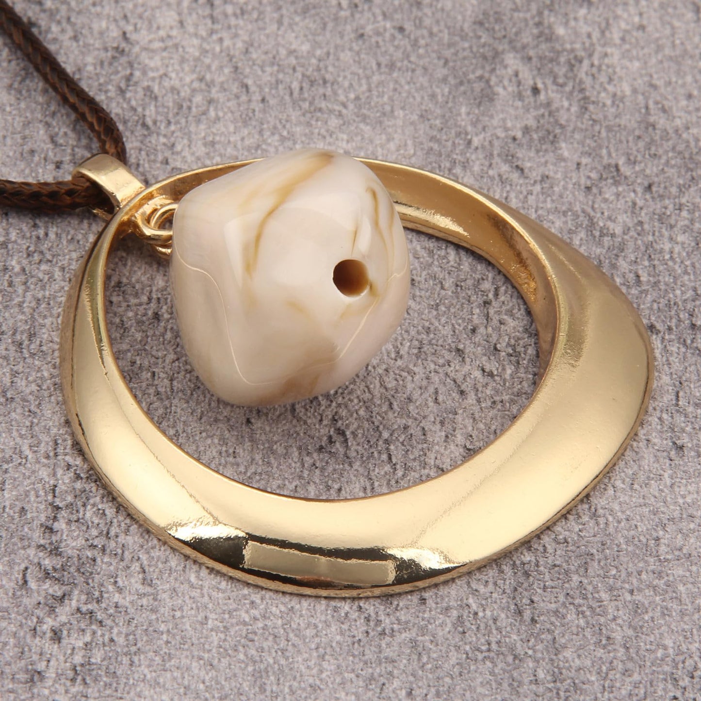 joymiao Boho Pendant Necklace for Women Vintage Long Chunky Bohemian Choker Necklace with Large Gold Pendant and White Stone