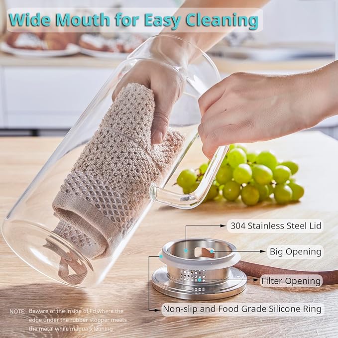 Bivvclaz 3 Pack 2 Liter 68 oz 2.1 Qt Glass Pitcher with Lid and Handle, Water Pitcher for Fridge, Glass Carafe for Hot/Cold Water, Large Iced Tea Jug for Coffee, Juice and Homemade Beverage