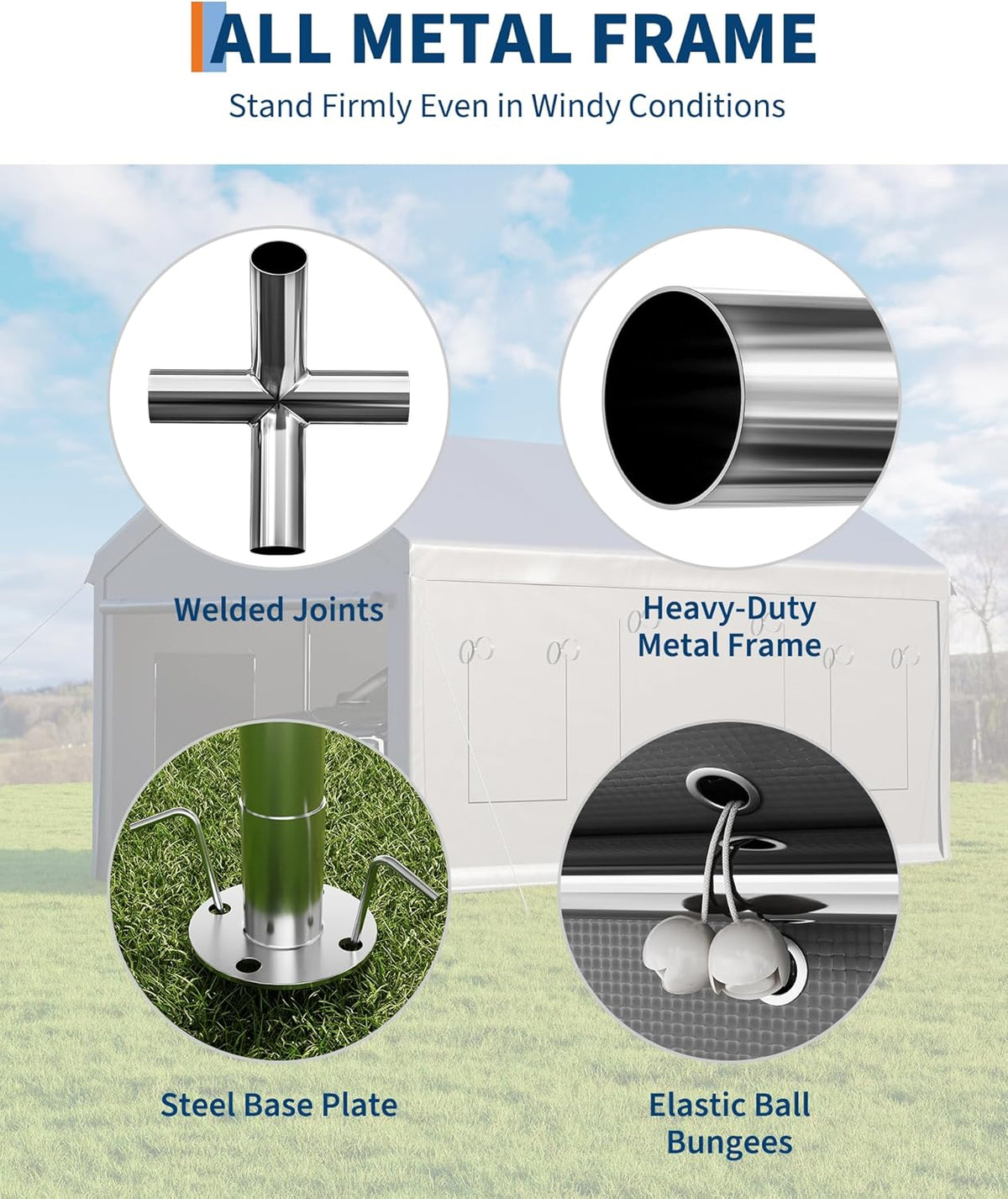10 x 20FT Heavy Duty Carport with Roll-Up Windows, Portable Garage with Removable Sidewalls & Doors, Portable Car Tent Garage with Roll-Up Windows and All-Season Tarp, for Car, Truck,