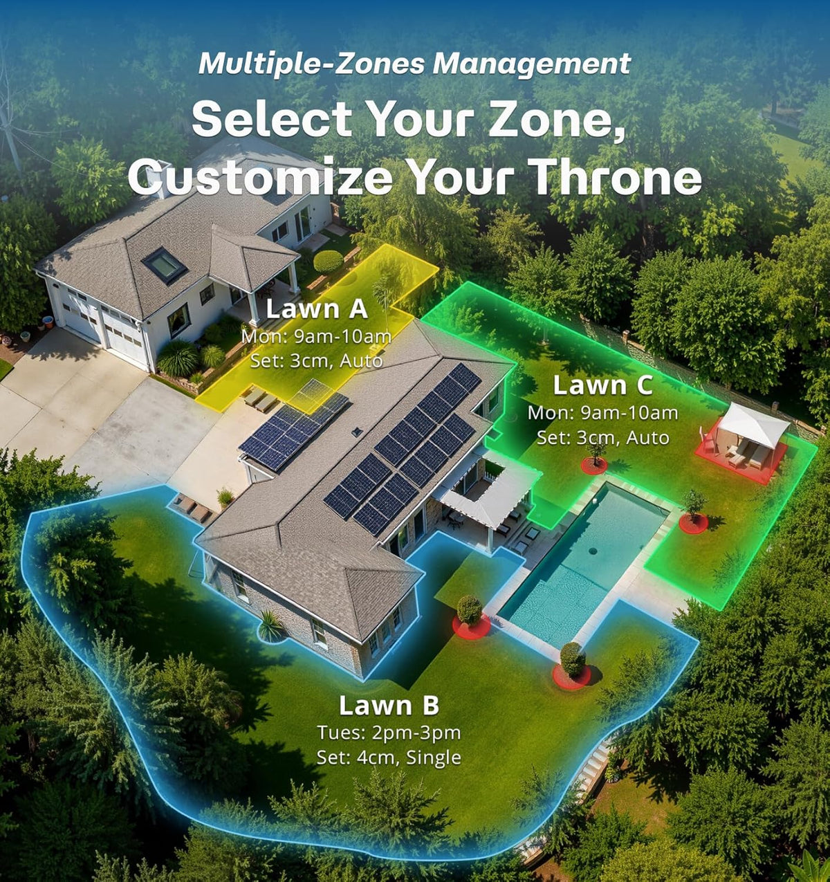 Robot Lawn Mower No Wire T1200Pro 2025 with L-Shape Wall Mount Rod, Automatic Robot Mower, Ride-on Edge Mowing, Multiple Zones Management, AI Obstacle Avoidance, for Lawn Up to 0.37 Acre