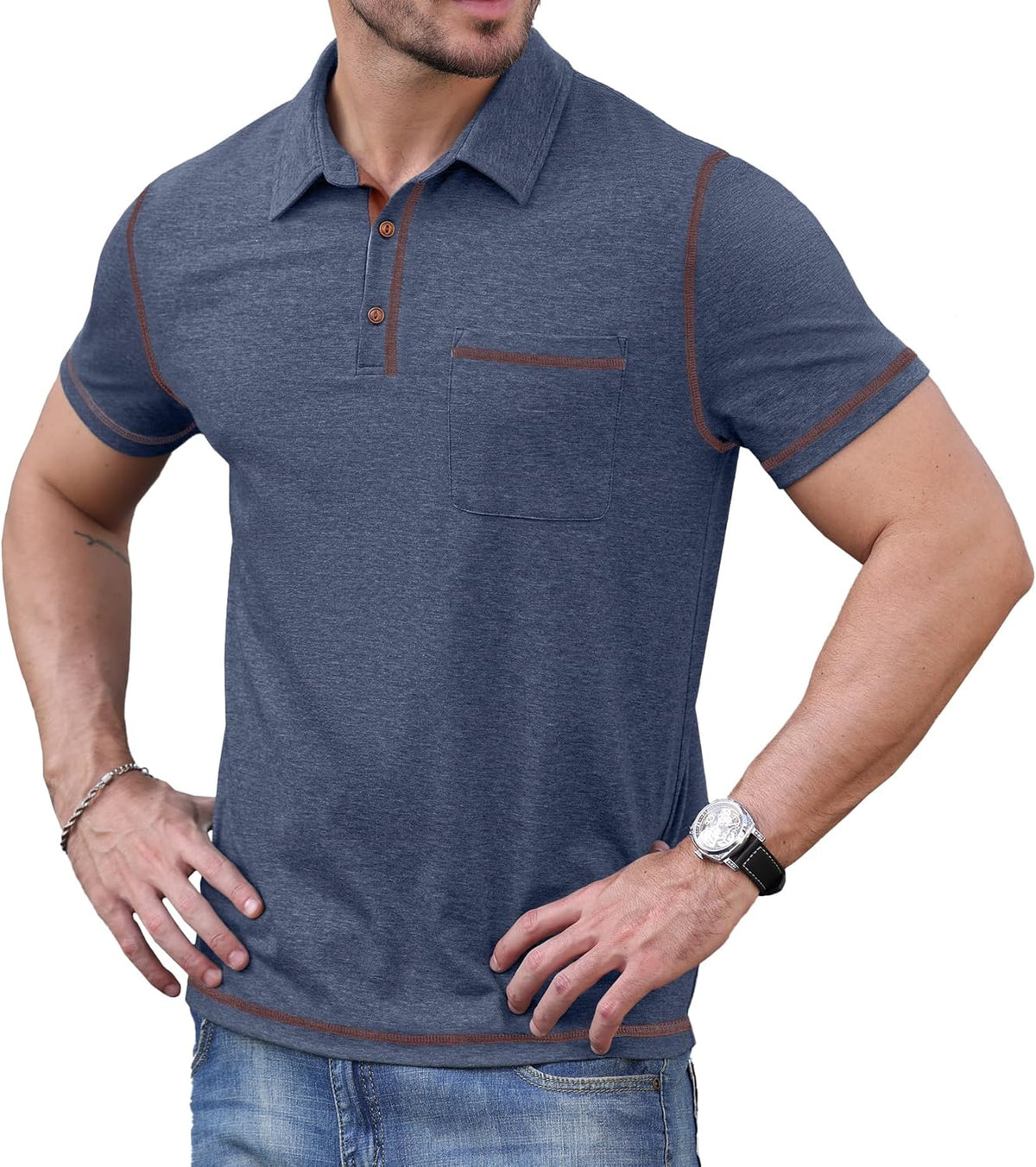 Sailwind Men's Short Sleeve Polo Shirts Casual Summer Classic Collared Golf Shirt with Pocket