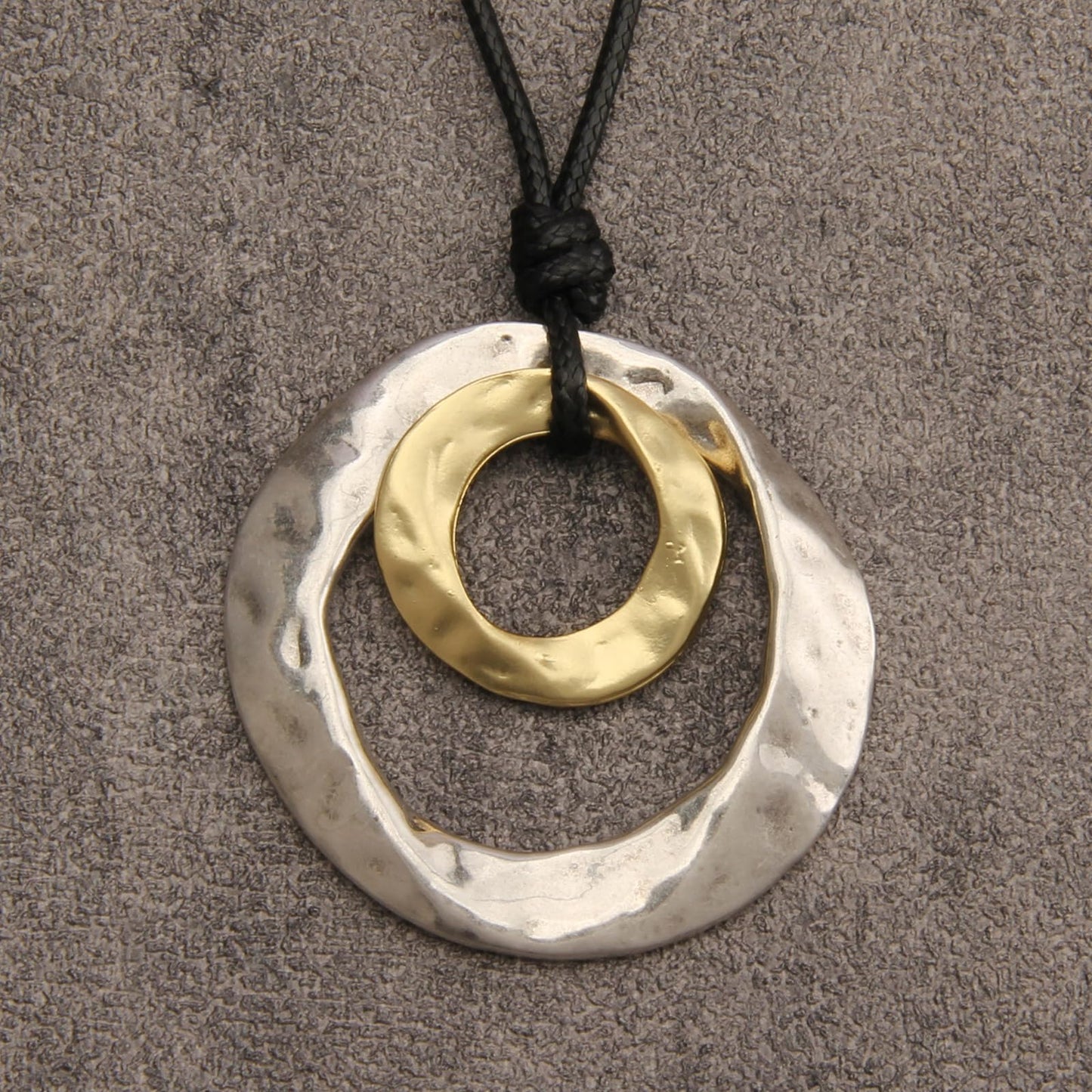 joymiao Chunky Pendant Necklace Boho Silver Pendant for Women Handmade Leather Necklace with Adjustable Cord Boho Style Jewelry