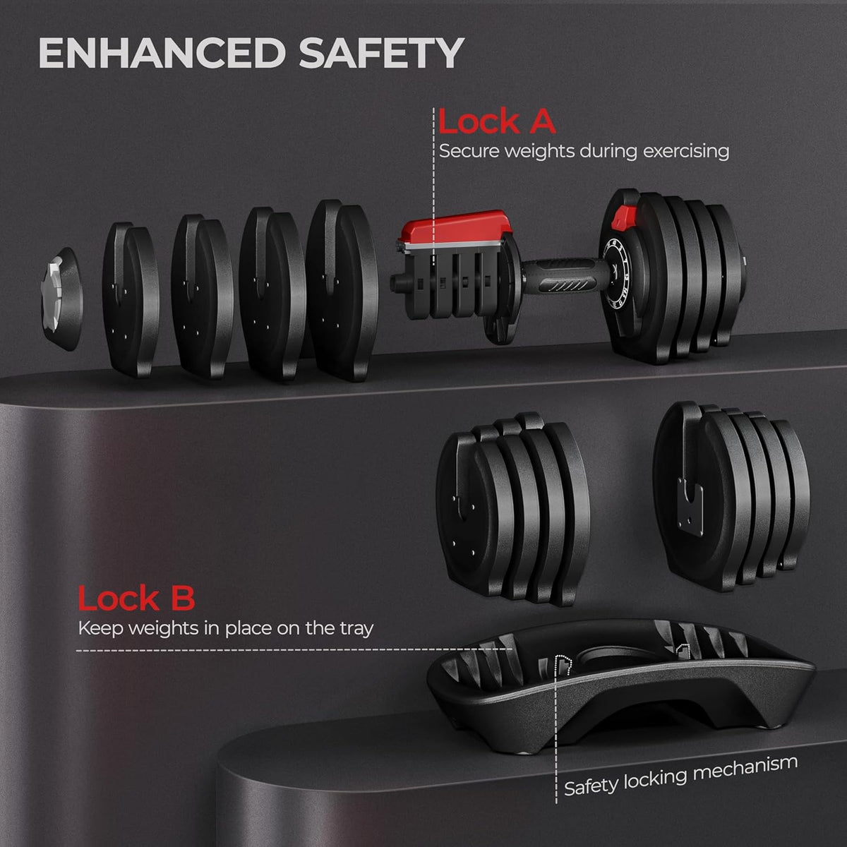 Yaheetech Adjustable Dumbbell Set 28/40/52.5/90LBS Adjustable Dumbbells Fast Adjust Dumbbell Weight Set with Anti-Slip Handle and Tray for Men/Women Home Gym Strength Training Equipment Single/Pair