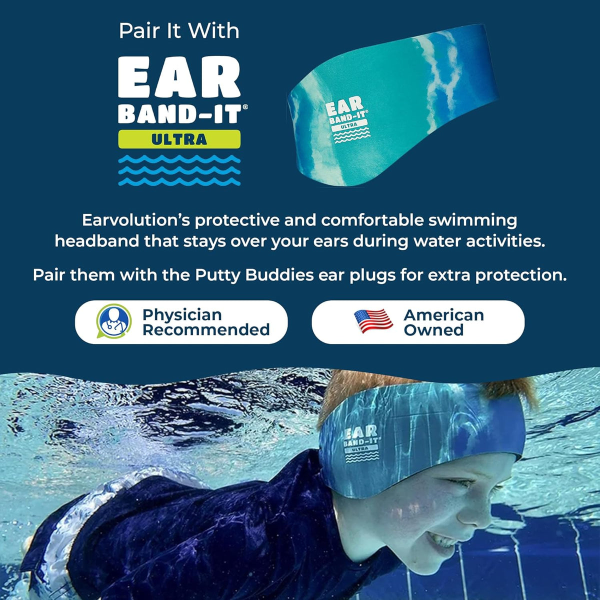 Earvolution Floating Putty Buddies Ear Plugs for Swimming - Invented by an Ear Physician - Moldable, Premium, Silicone - Floats on Water - Waterproof - Made in The USA- 3 Pack - Tan