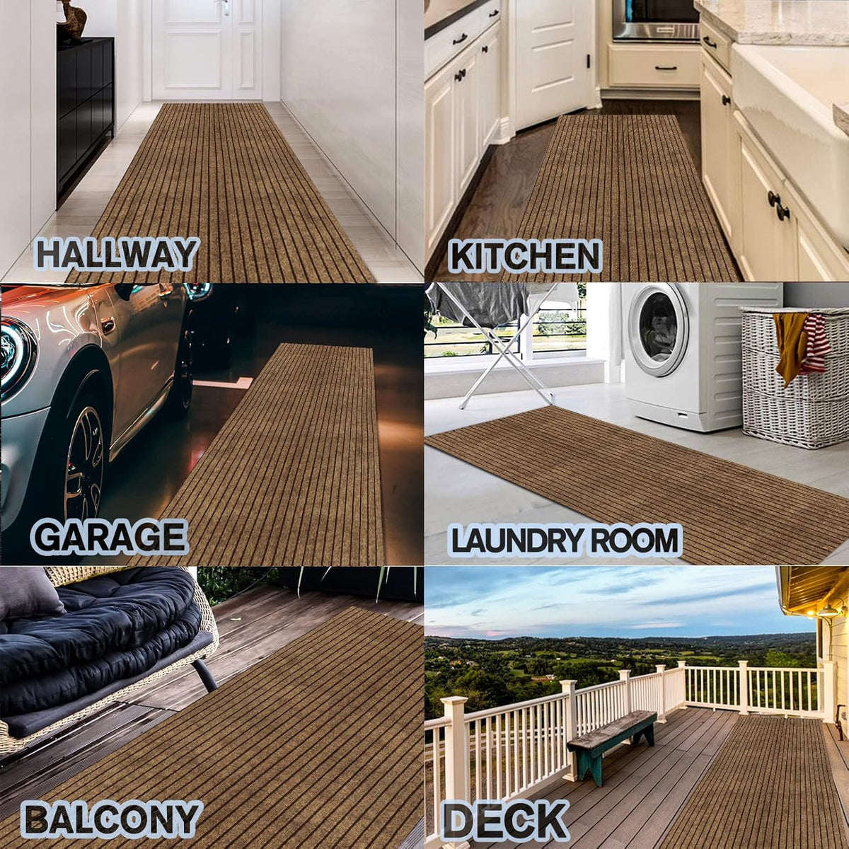 Custom Size Backed Non-Slip Area Rugs Runner, Easy Clean, Waterproof Runner Rugs for Hallway Entryway, Kitchen, Laundry, 2FT x 9FT, Brown Stripe