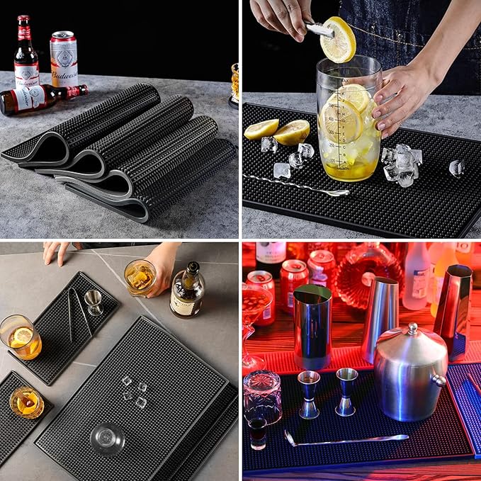 XieNie Bar Mat, 6" x 12" Black Small Coffee Mat for Home Bar Kitchen Countertop, Non-Slip Rubber Service Spill Mat for Cocktail Bartender Accessories, PVC Counter Top Cup Glasses Drying Mats, 1Pac