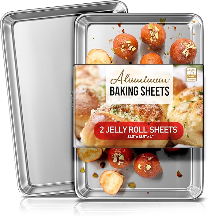 Eatex Aluminum Baking Sheet Set, 2 Pack Cookie Sheet Set, 10" x 15" Jelly Roll Baking Pan Set, Cookie Sheets for Baking Nonstick, Quality Baking Pans Set, Steel Baking Sheets for Oven, Jelly Roll Pan