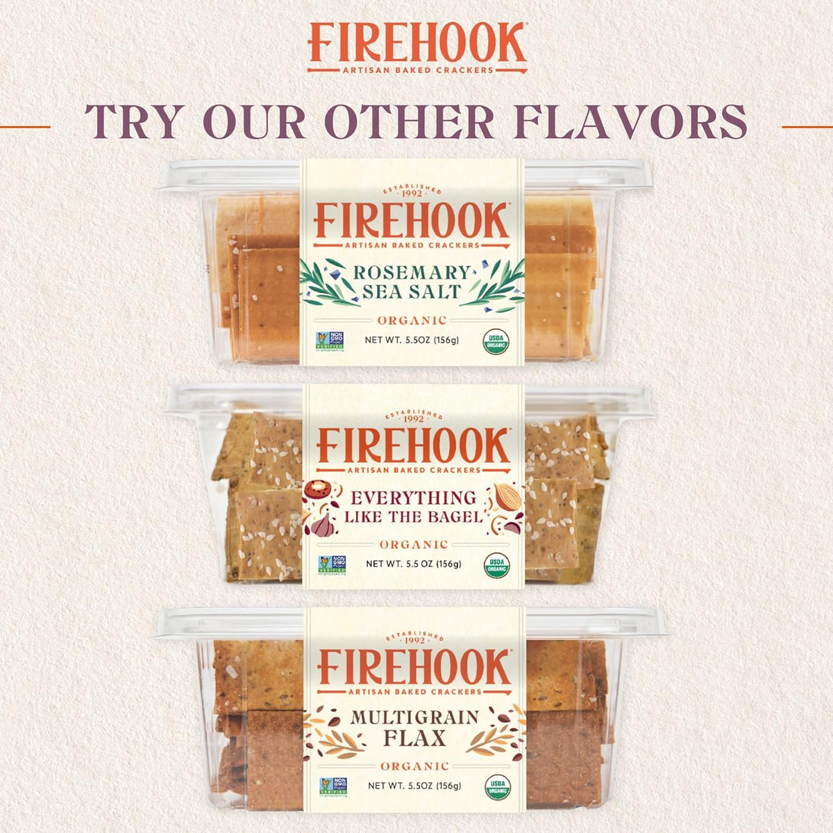 Firehook Garlic Thyme Crackers – Artisan Baked, Craveably Crunchy, Baked with Mediterranean Garlic & Thyme – Organic, Non-GMO, Kosher– 8 oz Box
