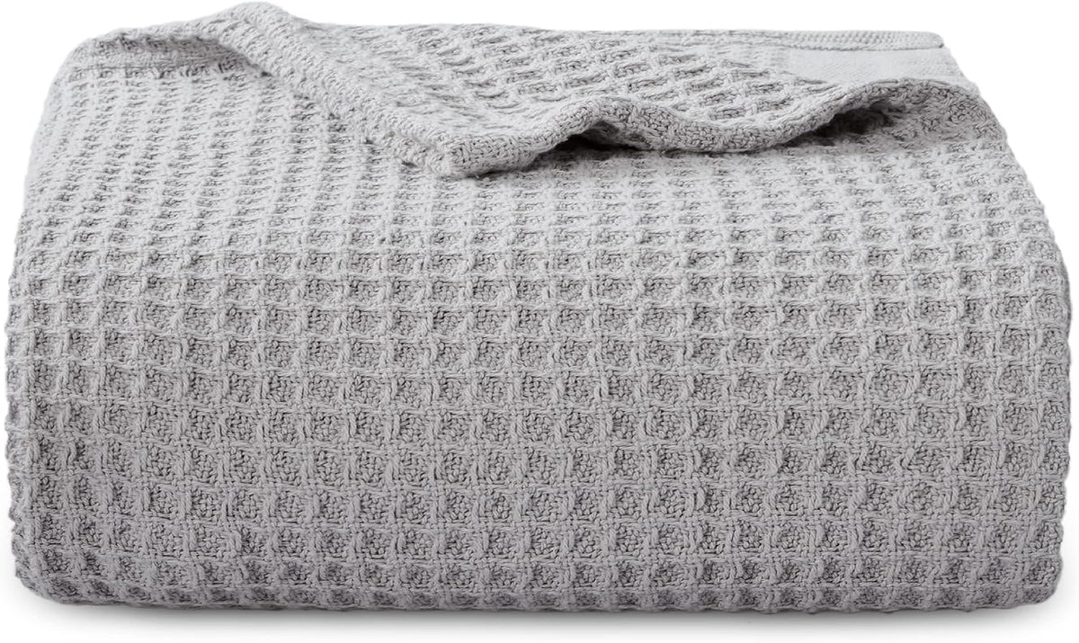 Bedsure 100% Cotton Large Throw Blanket for Couch 50x70 inches - Breathable and Soft, Waffle Weave Throw Blanket for Office, Grey