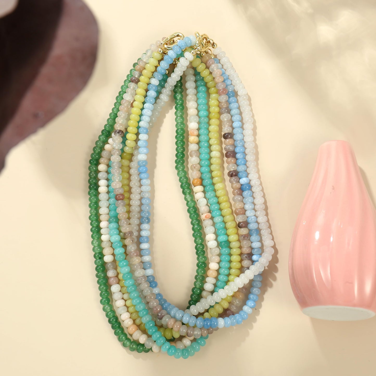CONRAN KREMIX Green Stone Beaded Necklace for Women,Natural Gemstone Bead Choker Necklaces Boho Summer Beach Layering Necklace Jewelry Gift for Women