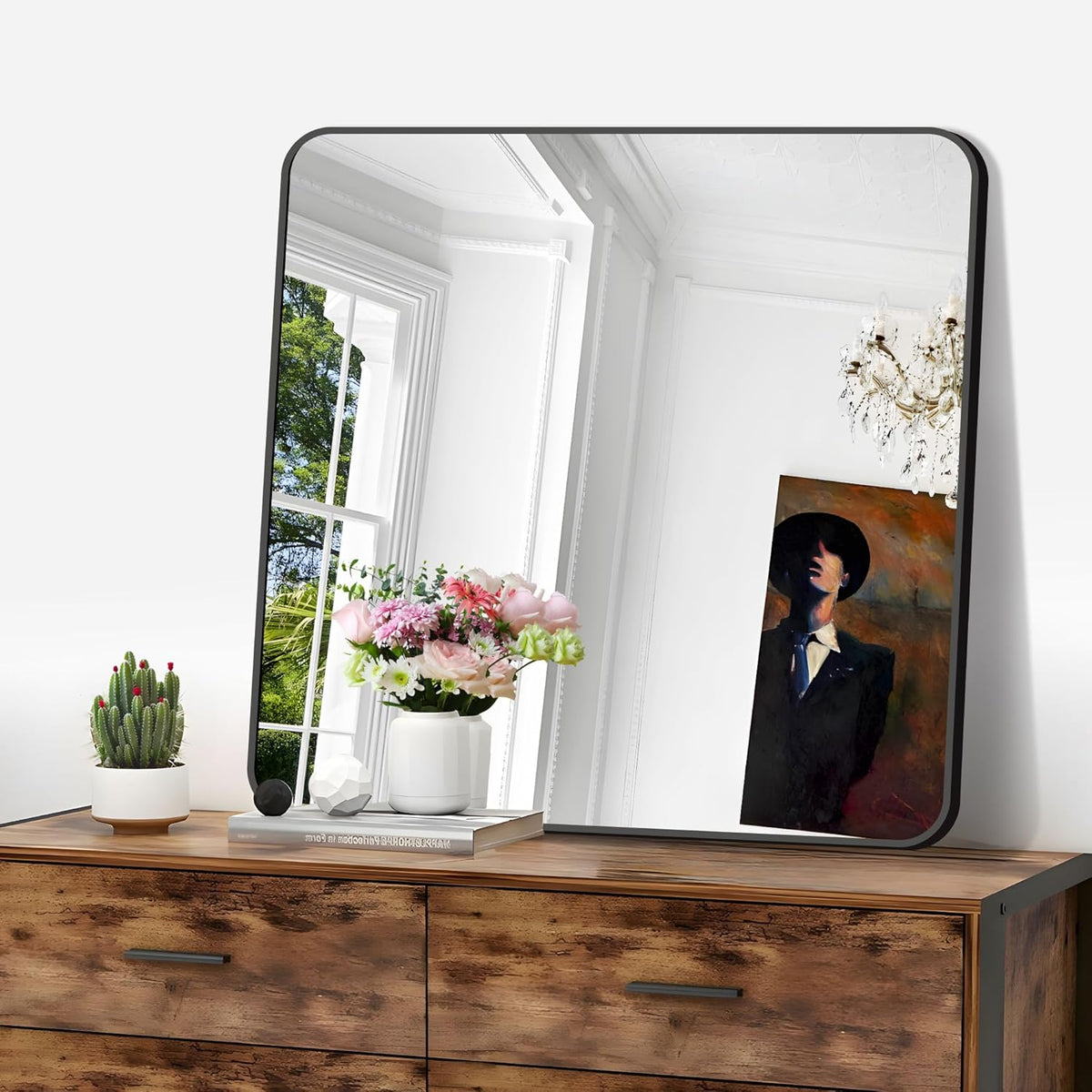 FORBATH Bathroom Mirror 30" x 30", Large Square Wall Mirror with Black Aluminum Frame Rounded Corner, Wall Mounted Mirror for Bathroom Bedroom Entryway Living Room