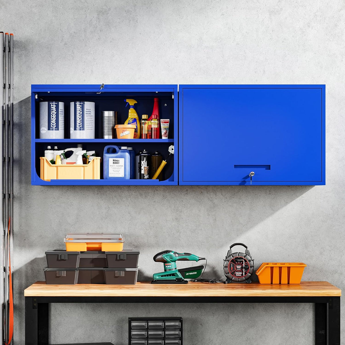 Yizosh Metal Garage Wall Cabinet with Doors and Shelves, Wall Mounted Metal Storage Cabinet, Floating Garage Tool Cabinet for Garage, Basement, Kitchen, Warehouse (Blue, 21.6" H)
