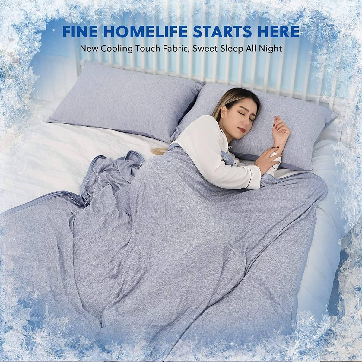 HOMFINE Cooling Blankets for Hot Sleepers - Summer Blanket Thin Lightweight Breathable Soft Double Side Enhanced Cooling for Bed Couch Sofa, Keep Cool for Night Sweats (Blue, 90 x 90 inches)