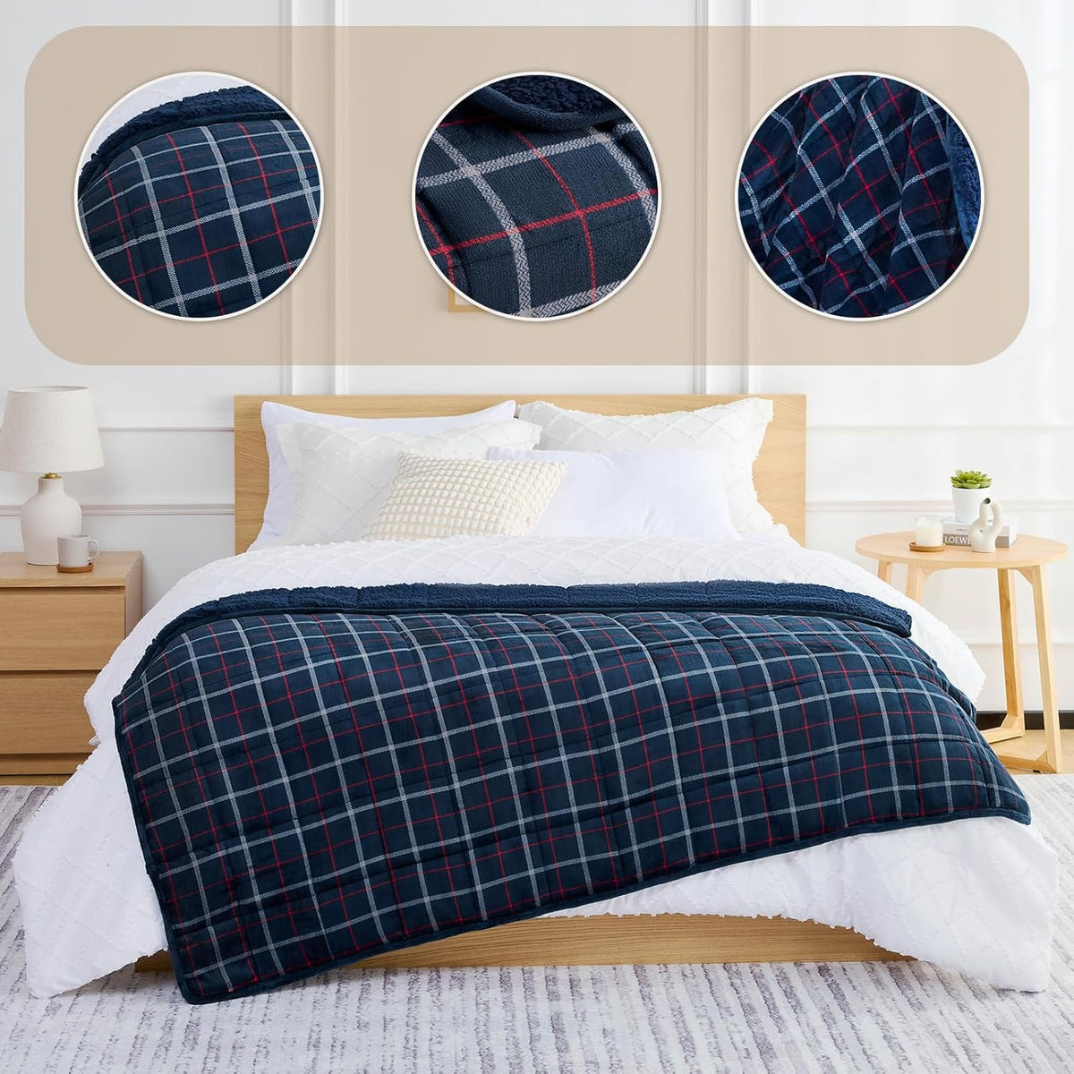 L'AGRATY Weighted Blanket - 48"x72" 15lbs Soft Breathable Heavy Blanket Flannel Material with Glass Beads for Adult All-Season Summer Fall Winter Soft Thick Comfort