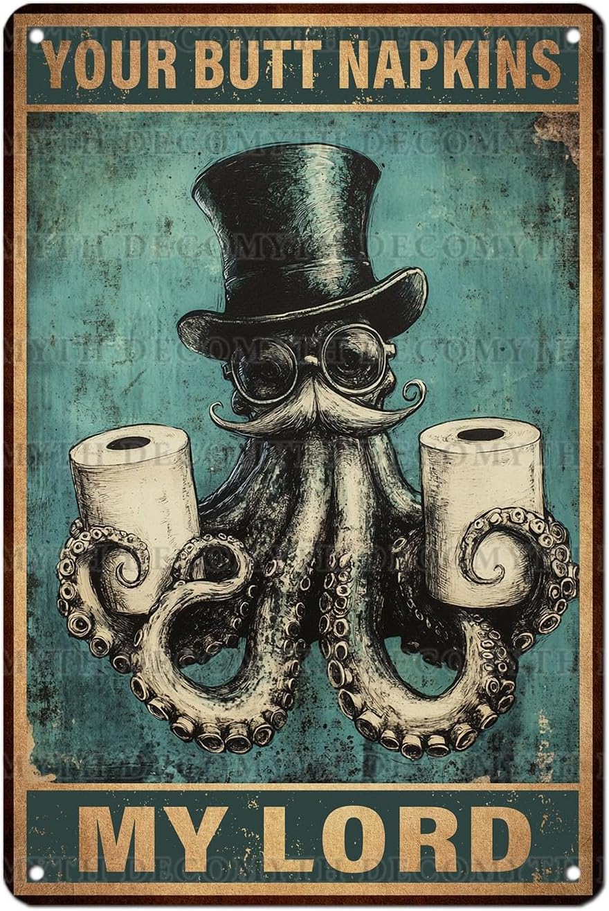 Funny Octopus Retro Metal Tin Sign Nautical Bathroom Decor Toilet Restroom Funky Home Decor Wall Art Sign 12 * 8inch