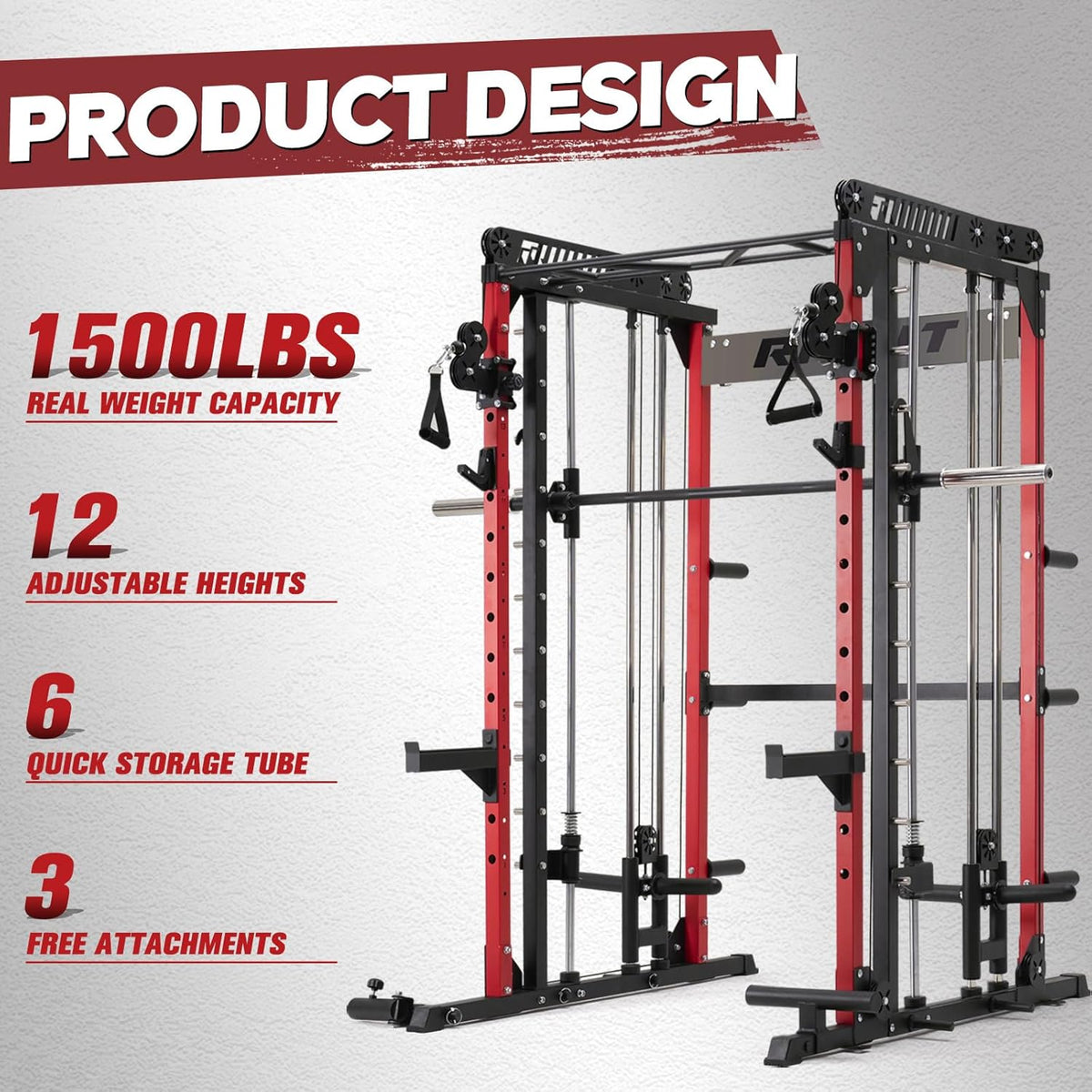 RitFit M1 & M1 Pro Smith Machine with Cable Crossover System, Multi-Function Squat Rack Power Cage for Home Gym, Power Rack and Packages
