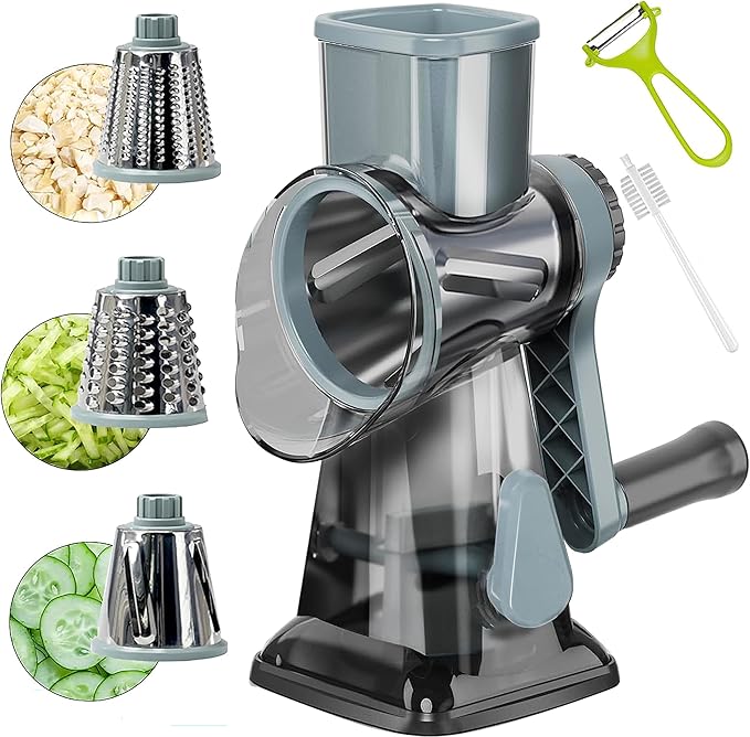 YOUCZON Rotary Cheese Grater Multi-Purpose Stainless Steel Cheese Shredder - Cheese Grater With Handle Effortless Grating of Carrots, Potatoes, Vegetables, and Fruits (blue)