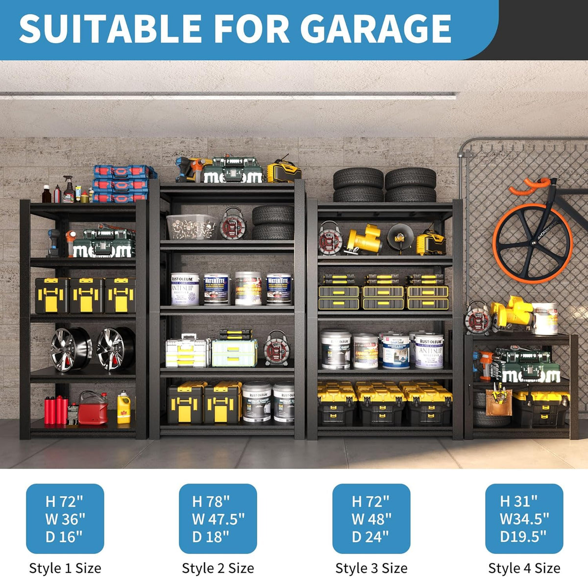 31.5" H Metal Storage Shelving, 1500LBS Heavy Duty Shelves Unit, Adjustable 3 Tier Storage Rack, Industrial Utility Shelf for Garage, Warehouse, Bedroom, Kitchen,18" D×34“W×31.5”H, Black