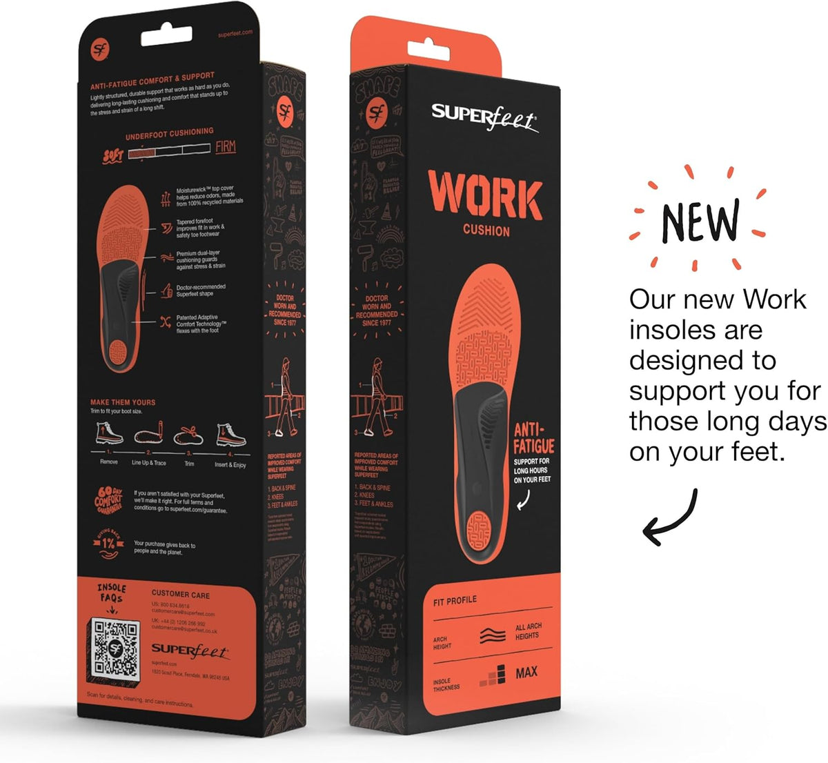 Superfeet Work Cushion - Trim-to-Fit Orthotic Shoe Inserts - Professional Grade - Men 5.5-7 / Women 6.5-8