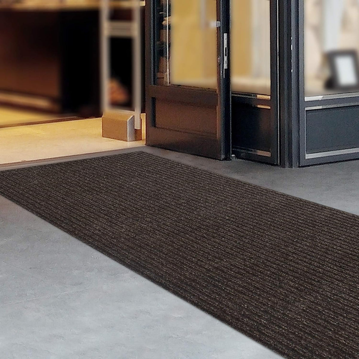 iCustomRug Spartan Weather Warrior Indoor/Outdoor Utility Ribbed Carpet Runner with Non-Slip Thermoplastic Rubber Backing, 3ft X 28ft in Brown