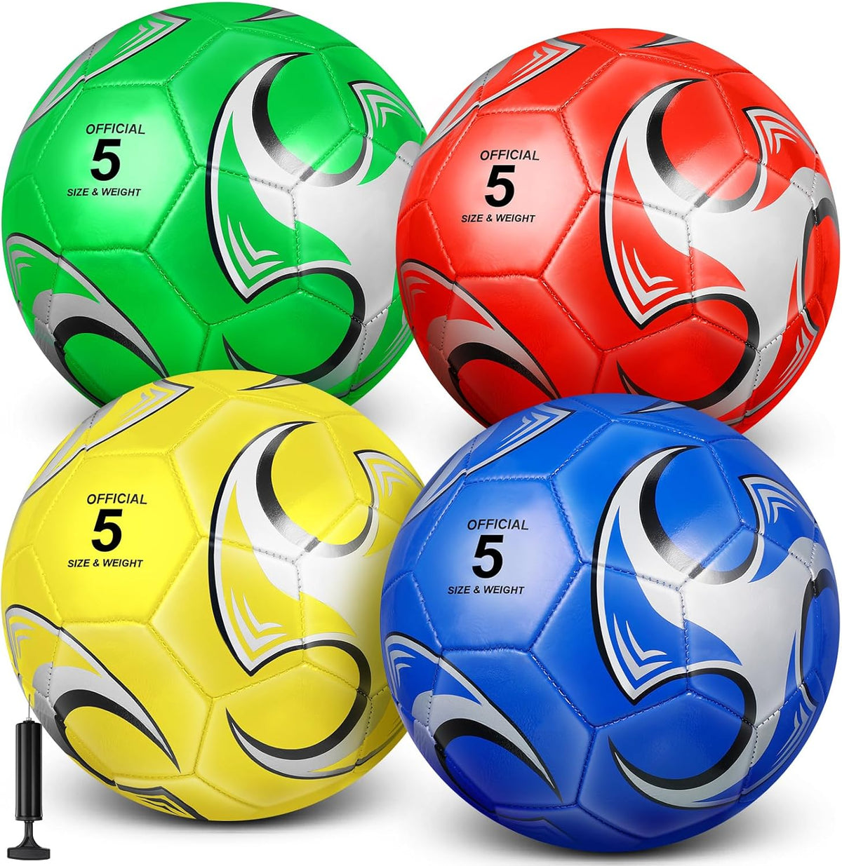 HyDren 4 Pack Soccer Ball with Pump Official Size 4/5 Deflated Soccer Balls Bulk for Outdoor Indoor Practice Training Sport Gift for Kids Boys Teen Youth Adult