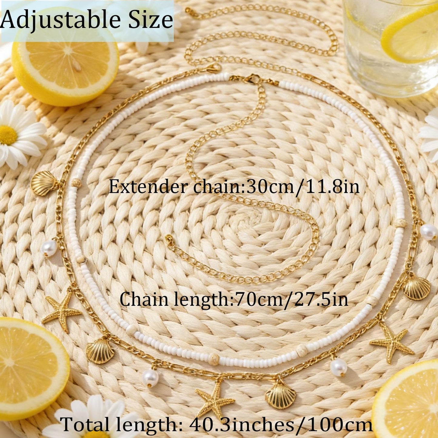 Gold Starfish Waist Chain for Women 2Pcs Adjustable Layered Belly Chain Bohemian Shell Beaded Bikini Body Chain for Beach, Summer Festival, Vacation & Boho Accessories