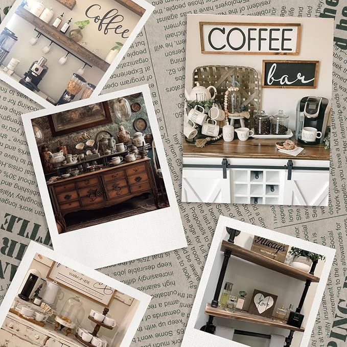 Coffee Tea Cocoa Bar Sign Decor Farmhouse Wall Plaque with Wood Grain Retro Cafe Canvas Prints for Bar Decor Open Daily Self Serve Kitchen Cafe Pub Nook Decoration Accessories 6"x17"