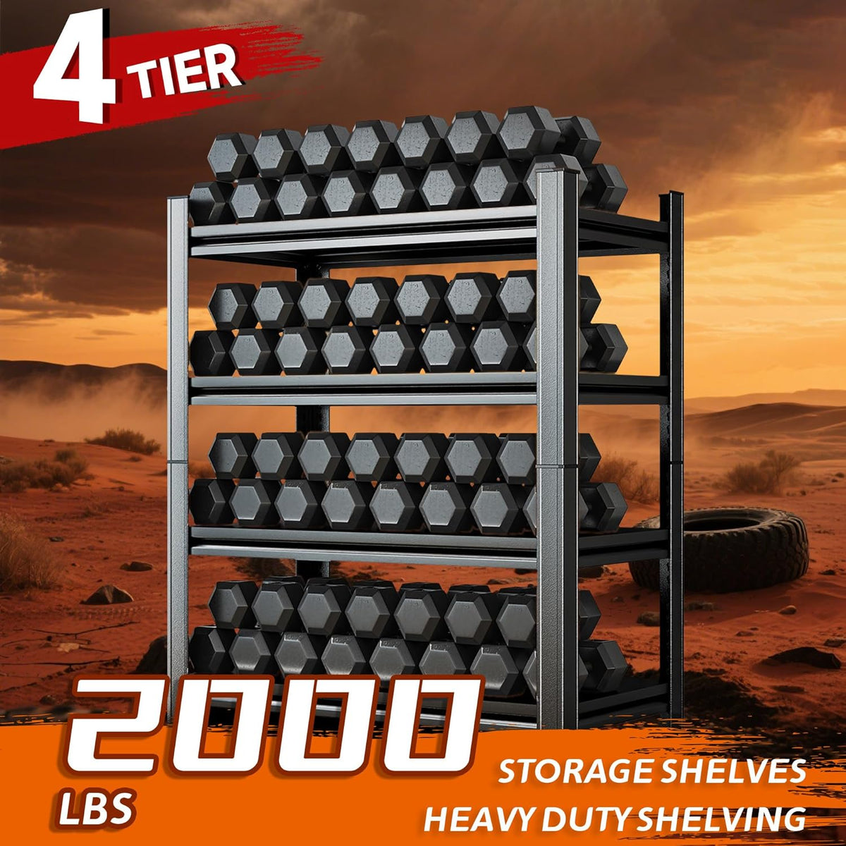 54''H Heavy Duty Metal Shelving Unit, 2000 lbs Total Capacity, Dual-Layer Column, Tool-Free Assembly, All-Steel Construction for Garage, Warehouse, Basement,45.3''W x 17.7''D x 54" H