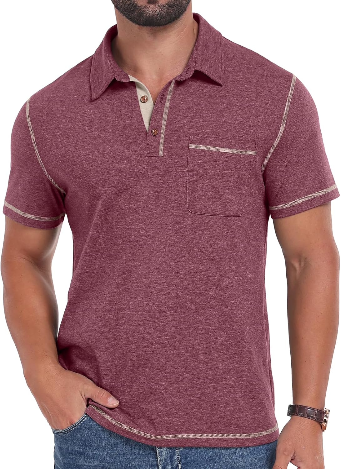Sailwind Men's Short Sleeve Polo Shirts Casual Summer Classic Collared Golf Shirt with Pocket