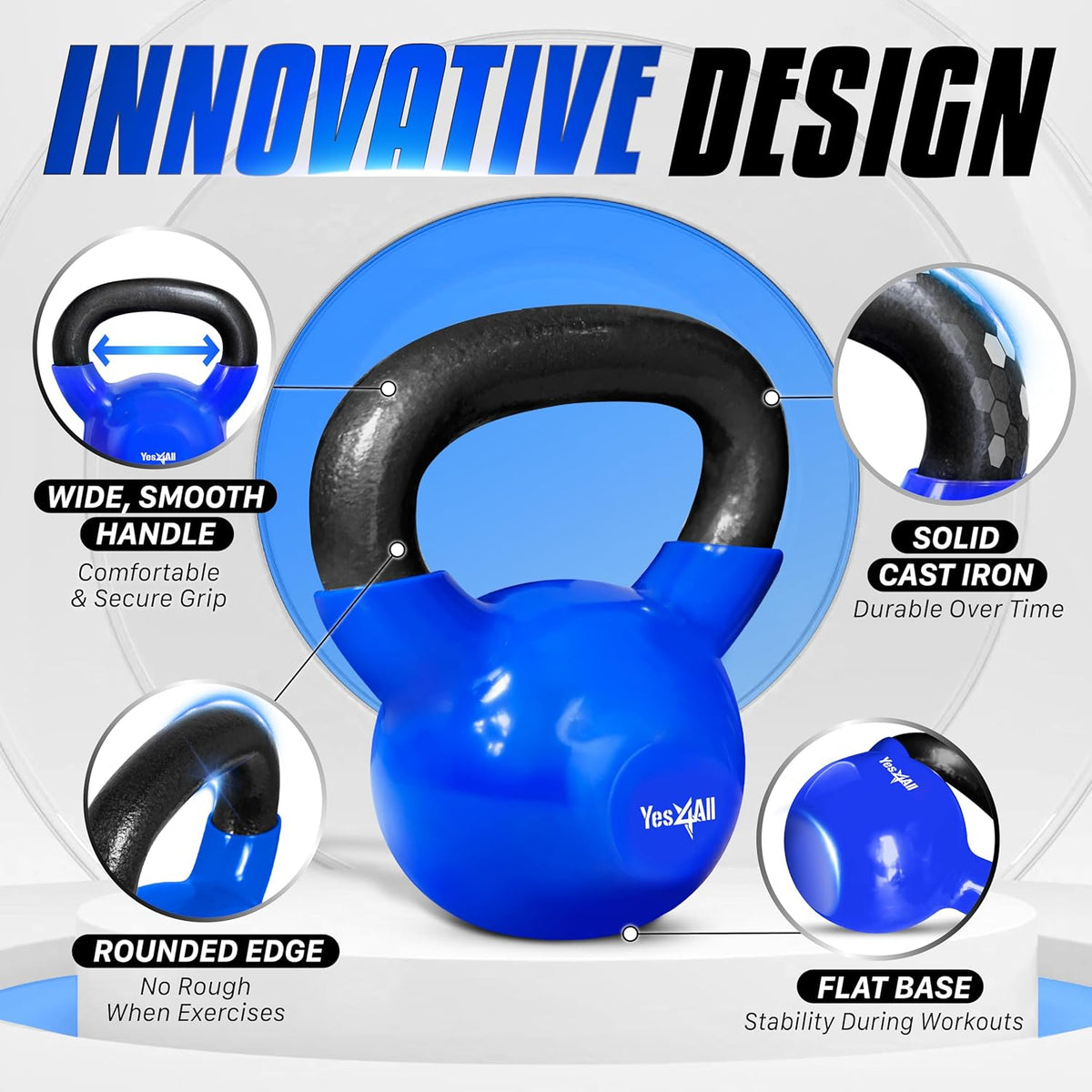 Yes4All Kettlebell Set Vinyl Coated Weights Combo for Full Body Workout Equipment Push up, Grip Strength Training, Dumbbell Weights Exercises