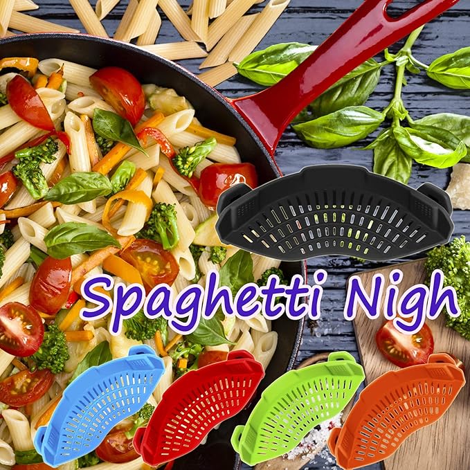 AUOON Clip On Strainer Silicone for All Pots and Pans, Pasta Strainer Clip on Food Strainer for Meat Vegetables Fruit Silicone Kitchen Colander (Gray)