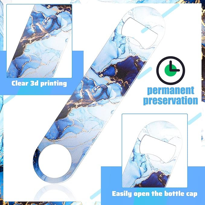 4 Pcs Flat Bottle Opener Heavy Duty Stainless Steel Bottle Opener Beer Flask Tools for Kitchen Bar Restaurant, 7 Inches(Marble Print)