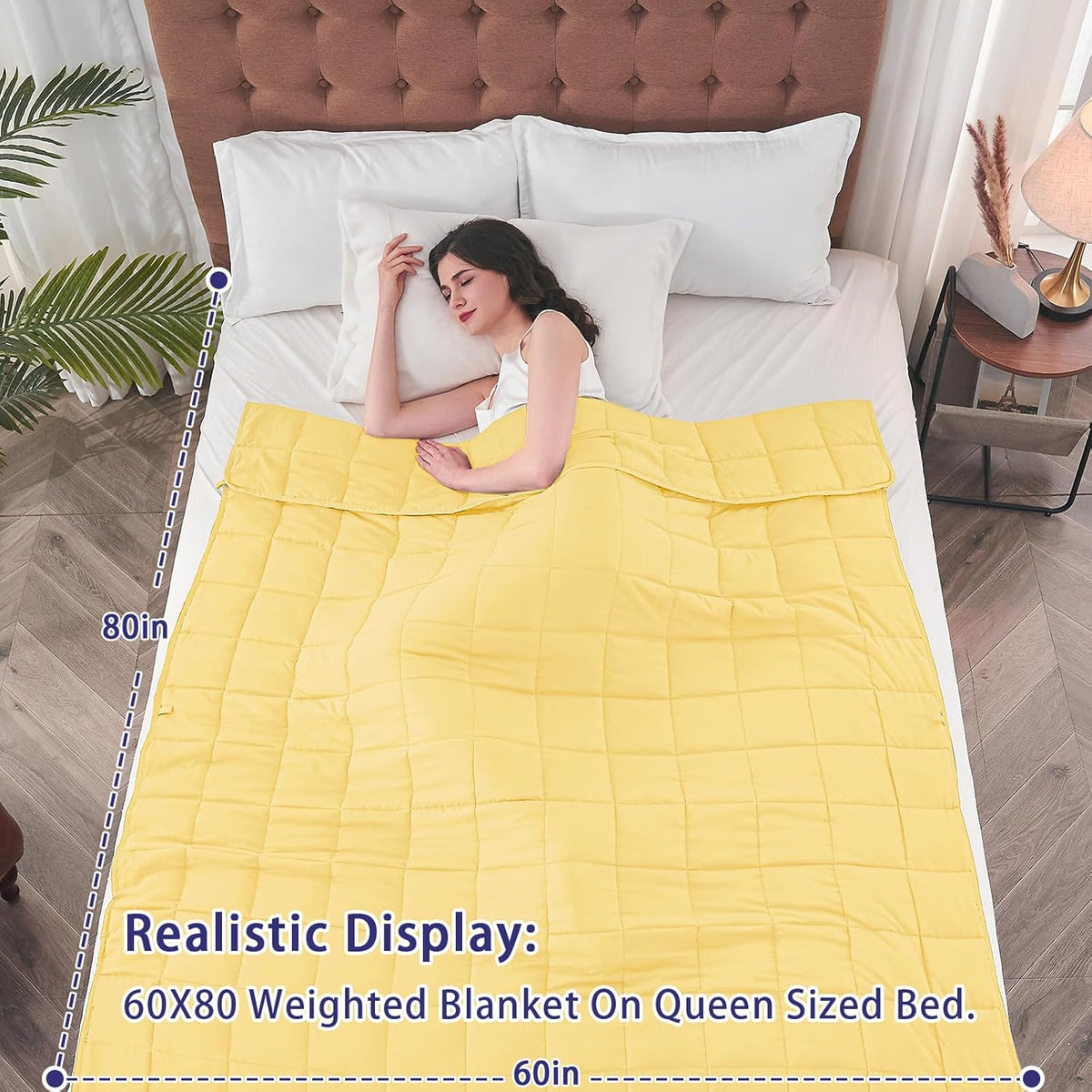 yescool Weighted Blanket for Adults (20 lbs, 60” x 80”, Yellow) Cooling Heavy Blanket for Sleeping Perfect for 190-210 lbs, Queen Size Breathable Blanket with Premium Glass Bead, Machine Washable
