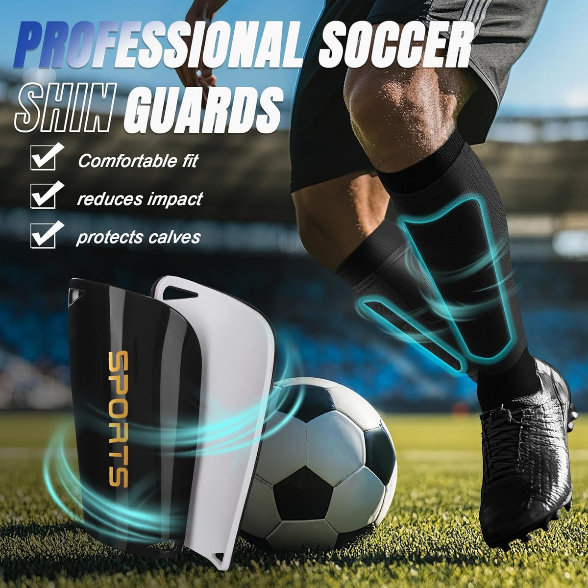 XZQTIVE Soccer Shin Guards with Shin Sleeves and Soccer Socks, Football Shin Pads Set for Kids Youth and Adult