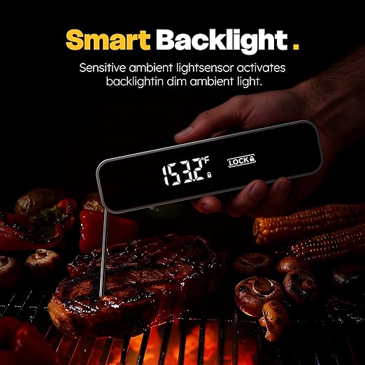 0.3 Sec Instant Read Meat Thermometer Digital, Food Thermometer for Cooking and Grilling, Waterproof, Backlight, Kitchen Oven Candy BBQ Essentials Accessories, Gifts for Him Men, Dad & Mom