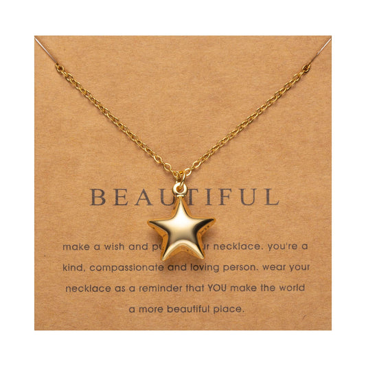 ZKJTEARY Gold star necklace for Women Trendy Dainty 18K Gold Chain lucky Star jewelry Pendant Gift Card for Women Mom Grandma (Gold Star)