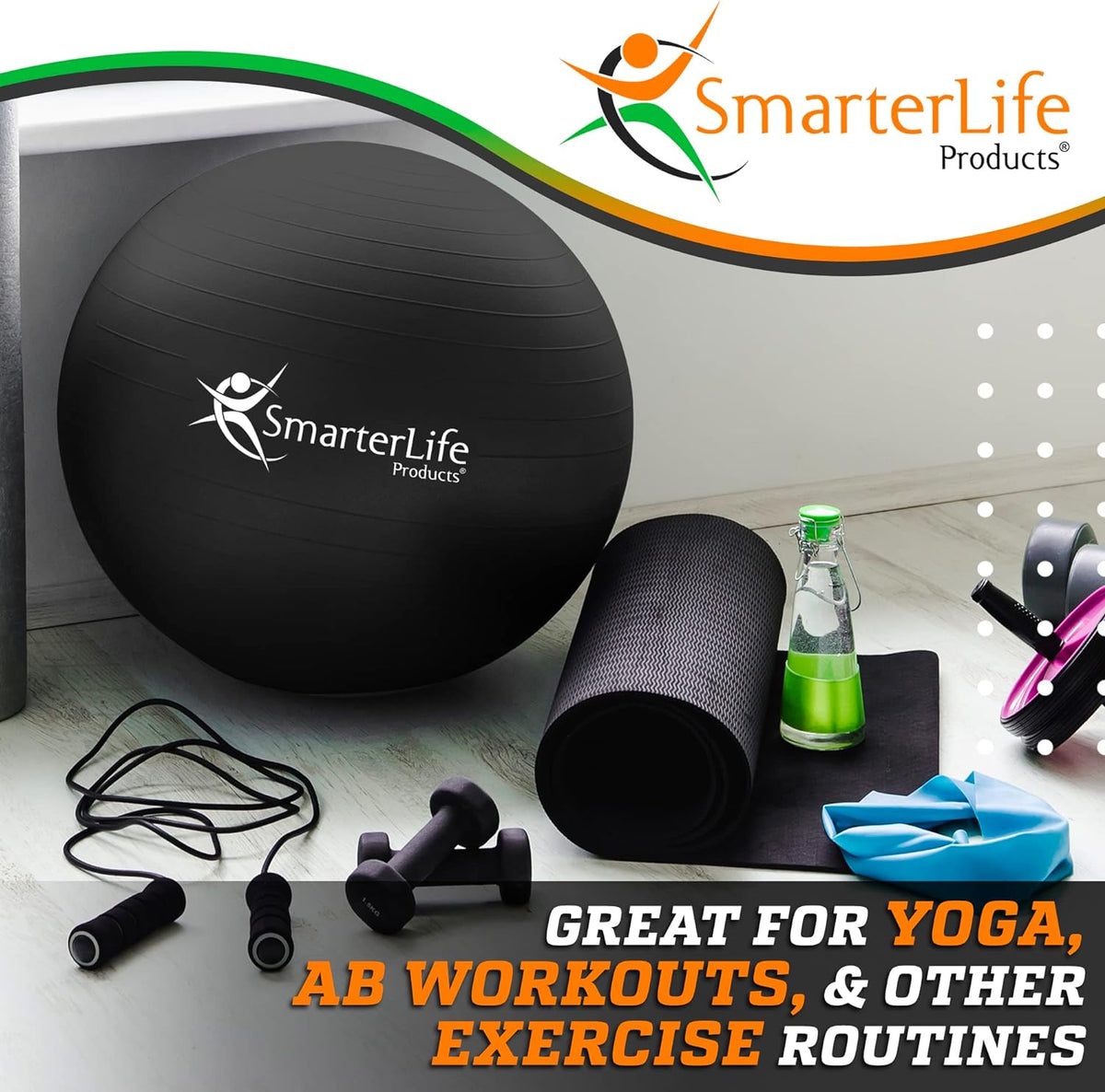 SmarterLife Exercise Ball Yoga Ball for Fitness, Balance, Stability, or Pregnancy, Gym Ball for Core Workout, Physical Therapy, Yoga Ball Chair for Office, Anti-Slip Anti-Burst