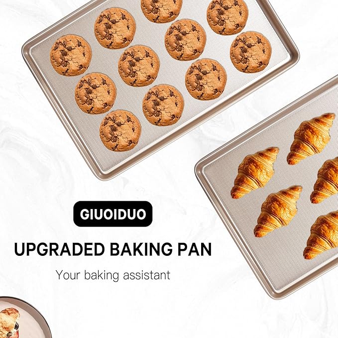 GIUOIDUO 2 Pack Half Sheet Baking Pans,Commercial Quality Baking Sheet Pan Set,Carbon Steel Cooking Pans, Non Stick Baking Sheet for Oven,Large Thick Cookie Tray Pans for Baking（17.5 * 11.8 * 1inch）