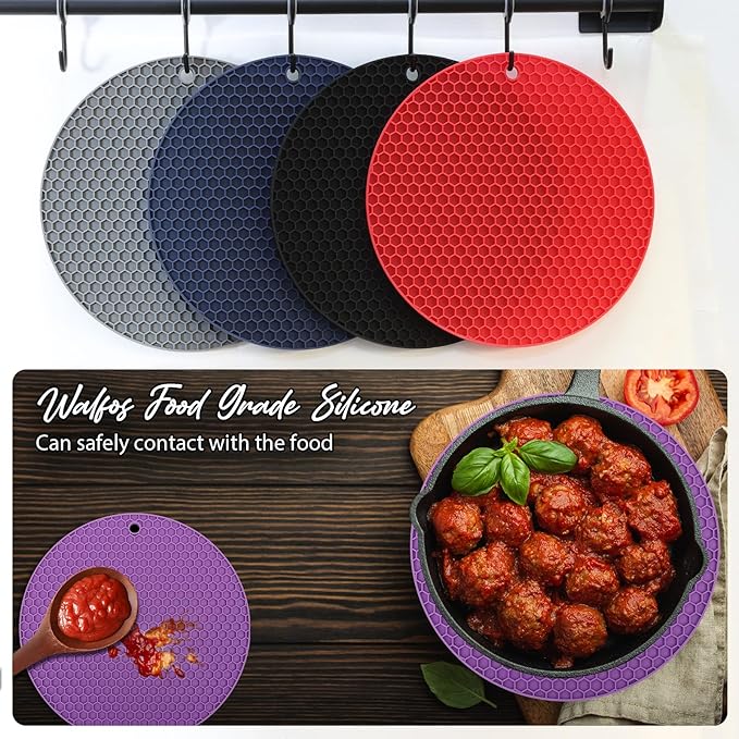 Joyhalo Trivets for Hot Dishes - Hot Pads for Kitchen, Silicone Pot Holders for Hot Pots and Pans, Silicone Mats for Kitchen Countertops, Table, Flexible Easy to Wash and Dry, Purple