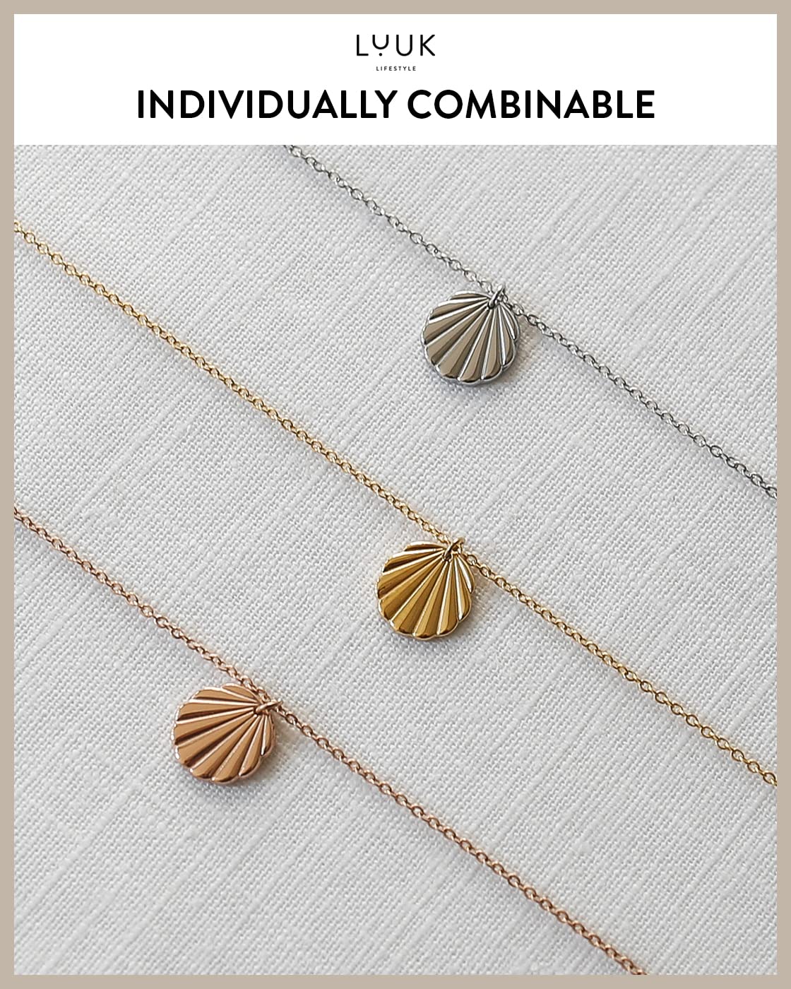 LUUK LIFESTYLE Necklace for women with shell pendant, stainless steel and HAPPINESS gift card, for everyday wear and holidays, classy and trendy summer jewelry, sea and beach motif, silver
