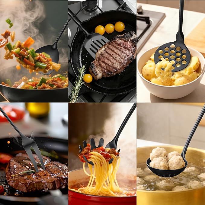 Izurok 18/10 Stainless Steel Kitchen Utensils Set,10 Piece Cooking Utensils With Wood Handle,Heat Resistant Kitchen Tool Set With Spatula,Spoon,Ladle,Skimmer,Slotted Turners,Pasta,Turner,Ladl,Fork
