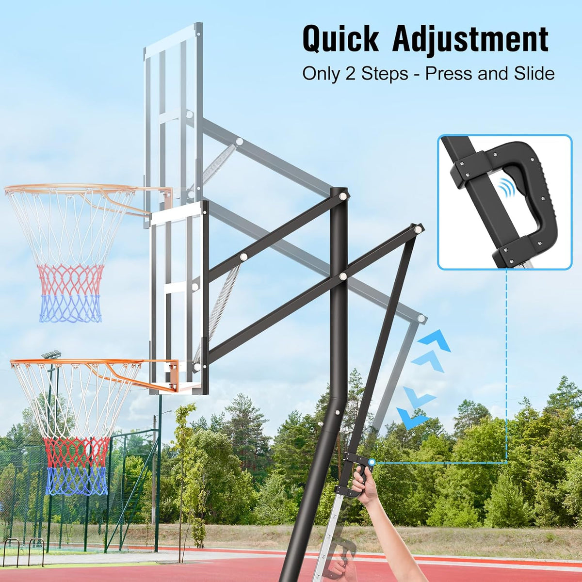 10FT Basketball Hoop Adjustable Easily, Portable Hoops & Goals Outdoor Basketball Goal System with PC Backboard and Wheels for Teens Youth Adults