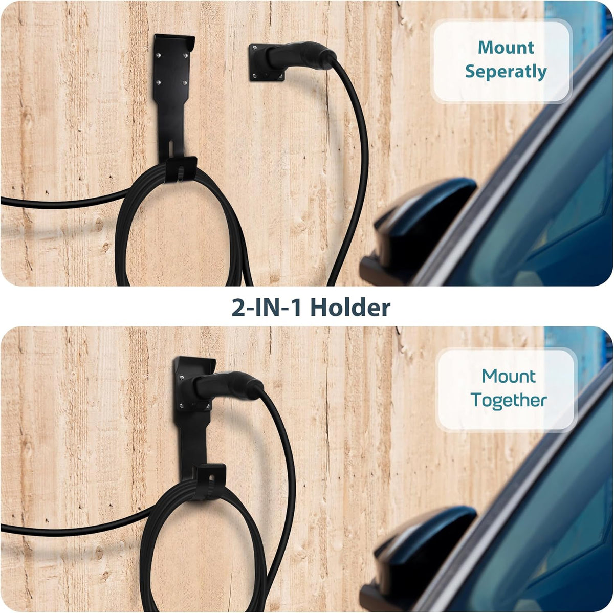 Tesla Charger Holder Wall Mount Kit, Black Mobile Connector Charging Cable Cord for Tesla Model for Indoor Outdoor Garage, Wall Mount Cable Organizer Bracket with UMC Holder