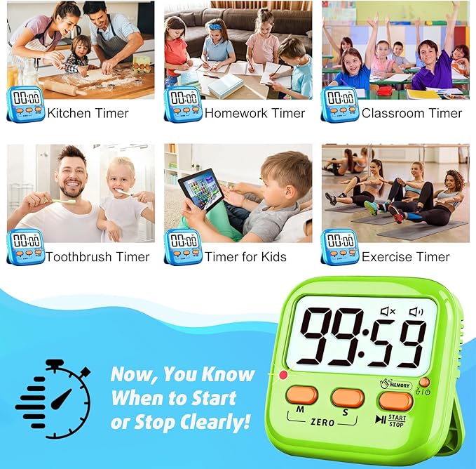 2 Pack Digital Timer for Kids, Magnetic Kitchen Timers for Cooking, Egg, Teachers, Classroom, Study, Exercise, Oven Baking - AAA Battery Included