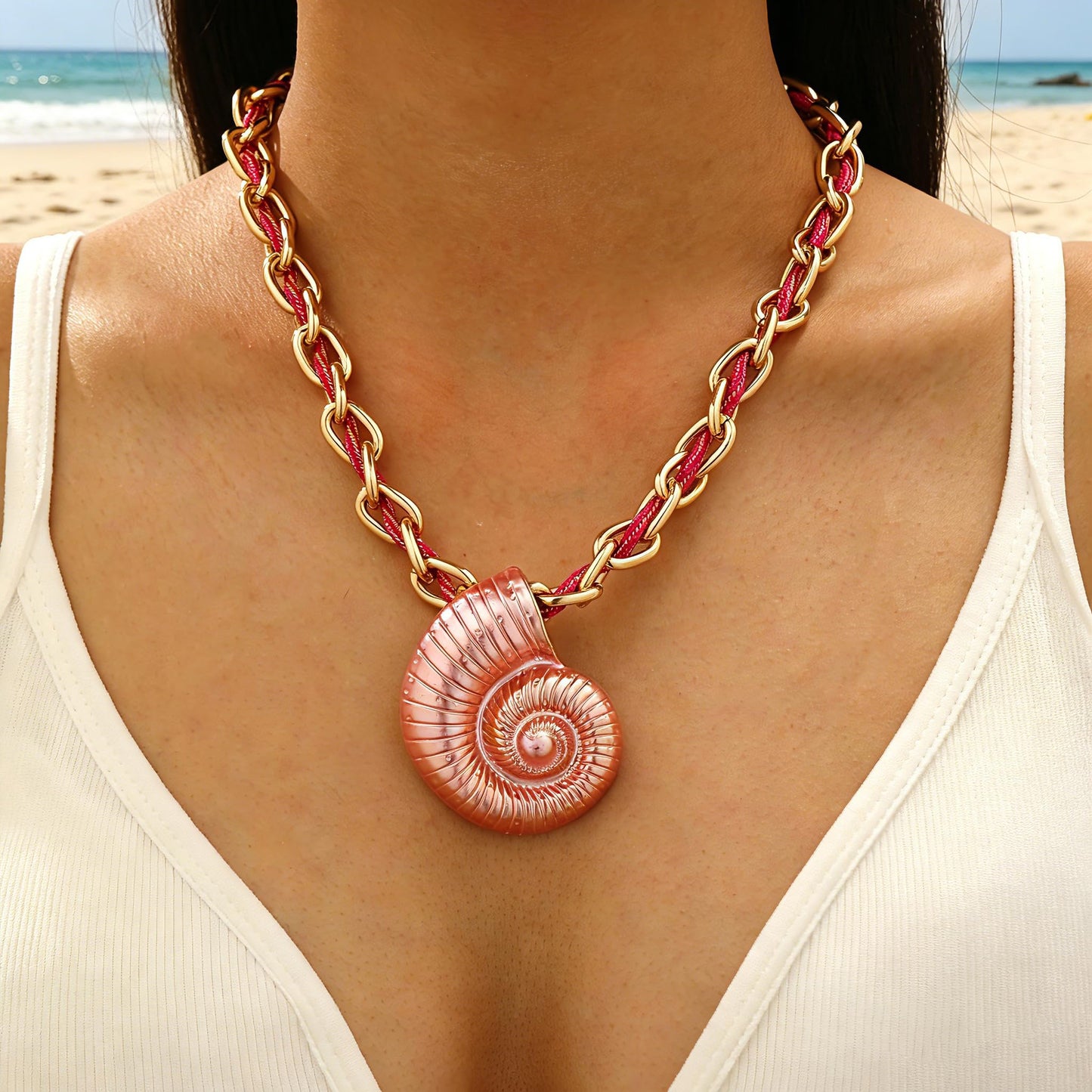 Todenb Starfish Necklace for Women Colorful Weave Seashell Pendant Necklace Boho Starfish Mermaid Necklace Summer Beach Mermaid Jewelry Accessories